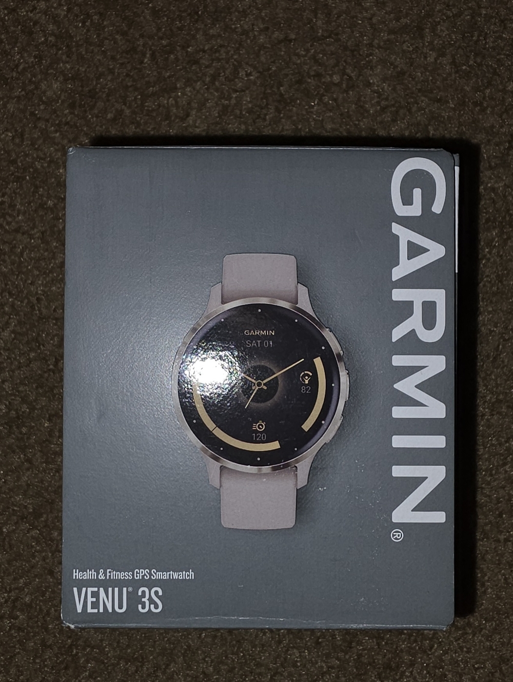 garmin Venu 3S smartwatch — light beige band with silver bezel